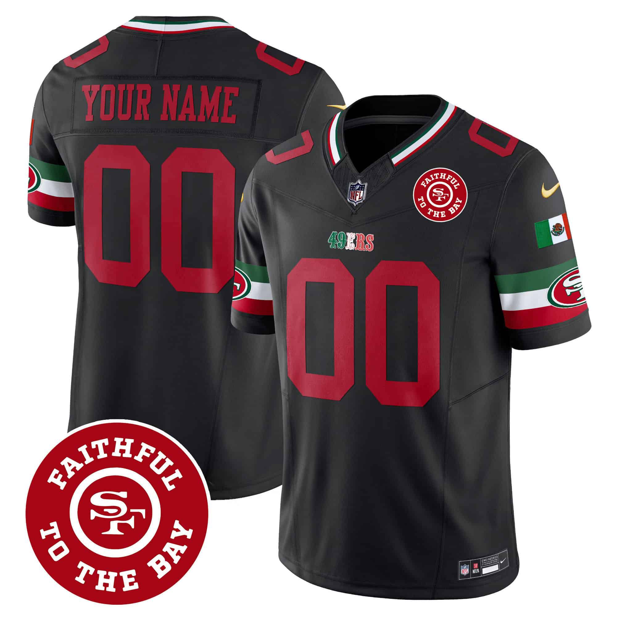 Men San Francisco 49ers Black Mexico Faithful To The Bay Patch Vapor Custom 2024 Nike NFL Jersey